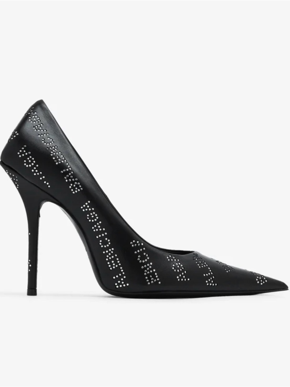 BALENCIAGA Black Crystal-Logo Pointed Toe Stiletto Pumps NEW